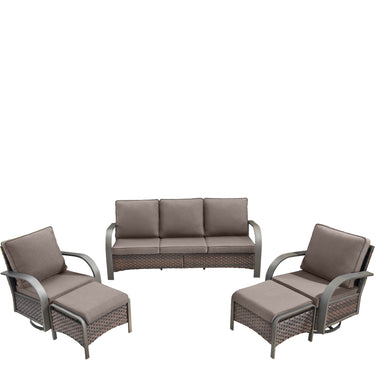 Patio Conversation Set 5-Piece with 1 Sofa, 2 Swivel Glider Chairs, 2 Ottoman, HW Series - Belord