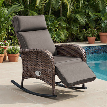 Outdoor Wicker Rocking Recliner Chair with Adjustable Backrest & Footrest, Cushioned PE Rattan Patio Lounge Chair, NDS Series - Belord