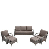 Patio Conversation Set 5-Piece with 1 Sofa, 2 Patio Chairs, 2 Ottoman, HW Series - Belord