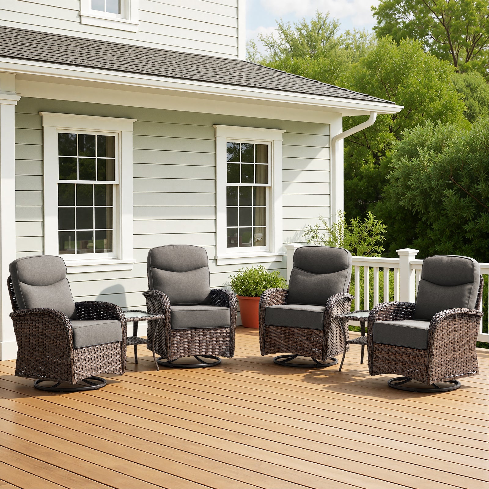 Luxury 6-Piece Swivel Patio Chair Set – High-Back Support, 6" Cushions & Side Tables for Backyard Entertaining, ND Series - Belord