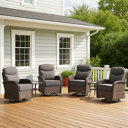 Luxury 6-Piece Swivel Patio Chair Set – High-Back Support, 6" Cushions & Side Tables for Backyard Entertaining, ND Series - Belord