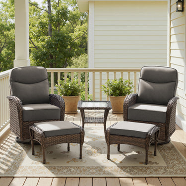 Upscale 5-Piece Swivel Chair Patio Set – Hand-Woven Wicker, 6" Cushions & Ottomans for Premium Garden Comfort, ND Series - Belord
