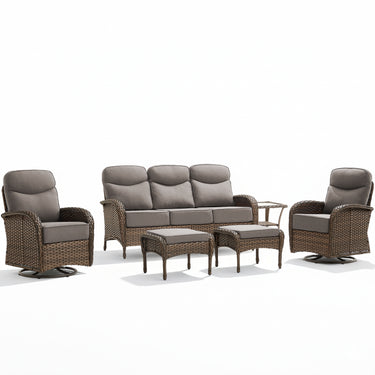 Premium 6-Piece Patio Lounge Set – Sofa, Swivel Rockers & Ottomans with Deep Cushions for Deck Relaxation, ND Series - Belord