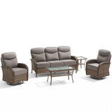 Elegant 5-Piece Outdoor Conversation Set – Sofa & Swivel Rockers with Coffee Table, All-Weather Wicker for Patio Parties, ND Series - Belord