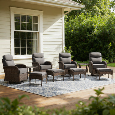 Premium 10-Piece Swivel Chair Patio Set – Deep 6" Cushions & Ottomans for Flexible Outdoor Lounging, ND Series - Belord
