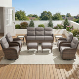 9-Piece Outdoor Conversation Set – Heavy-Duty Swivel Rockers, Waterproof Wicker for Large Deck Spaces, ND Series - Belord