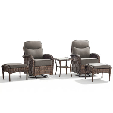 Upscale 5-Piece Swivel Chair Patio Set – Hand-Woven Wicker, 6" Cushions & Ottomans for Premium Garden Comfort, ND Series - Belord