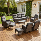 Luxury 10-Piece Patio Set – Sofa & Swivel Chairs with Ottomans, Hand-Woven All-Weather Wicker for Backyard Hosting, ND Series - Belord
