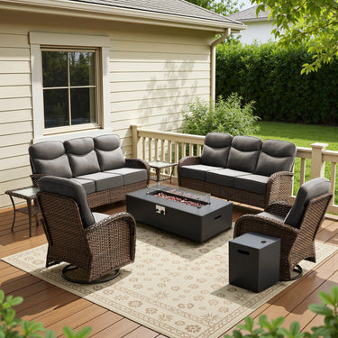 Elegant 7-Piece Patio Furniture Collection with Split Fire Pit Table – Designed for Outdoor Entertaining, ND Series - Belord