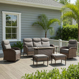Premium 7-Piece Wicker Patio Set with Rattan Fire Pit Table – High-Back Seating for Garden Relaxation, ND Series - Belord