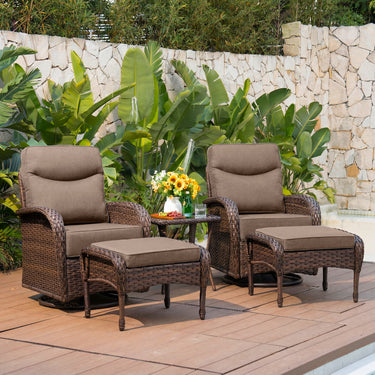 Upscale 5-Piece Swivel Chair Patio Set – Hand-Woven Wicker, 6" Cushions & Ottomans for Premium Garden Comfort, ND Series - Belord