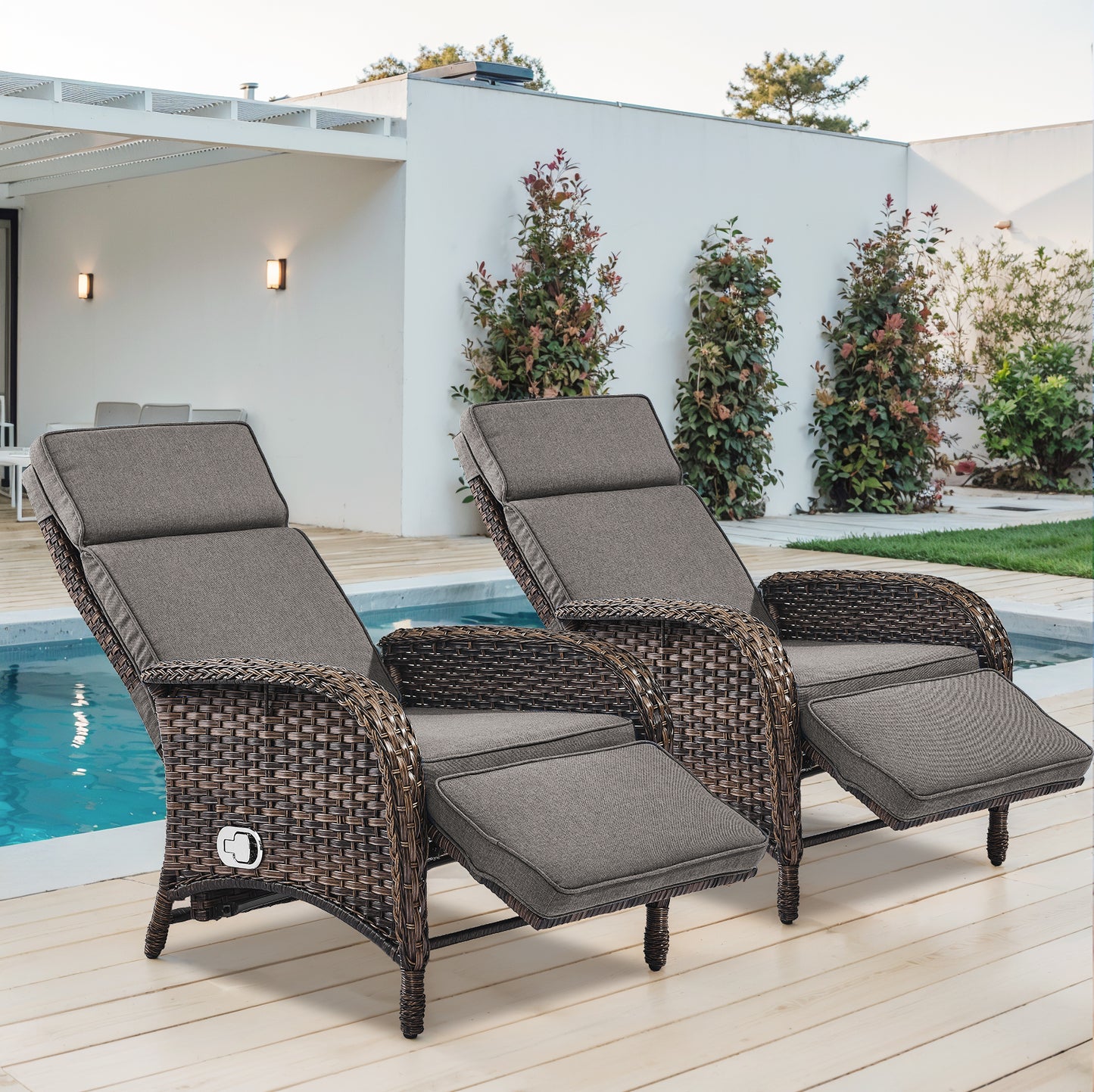 108°→155° Adjustable Chaise Lounge Set (2-Piece) - All-Weather PE Wicker & Steel Frame Reclining Outdoor Daybed | NDS Series