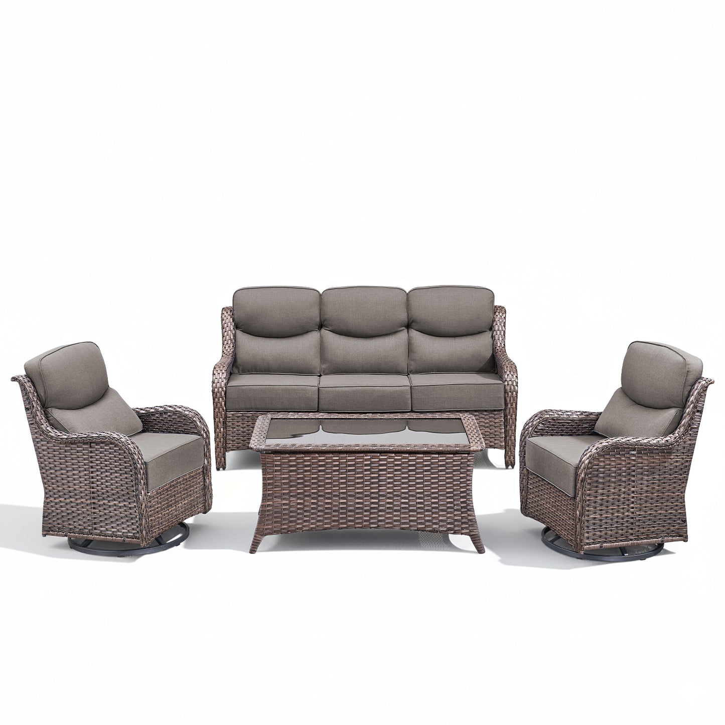 Premium 4PCS Patio Conversation Set for Backyard & Deck, Hand-Woven Rattan Sofa, Swivel Chairs & Coffee Table with 6" Cushions, NT Series