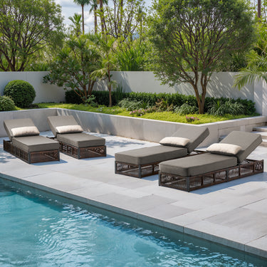 4-Piece Outdoor Lounge Set – 4 Adjustable 76.8" Chaise Lounges with 5-Inch Cushions, All-Weather Rattan, NTC Series - Belord