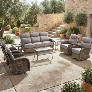 Grand 8-Piece Patio Furniture Set – Sofa & Swivel Rockers, 6" Cushions, Built for Garden Gatherings & Parties, ND Series - Belord