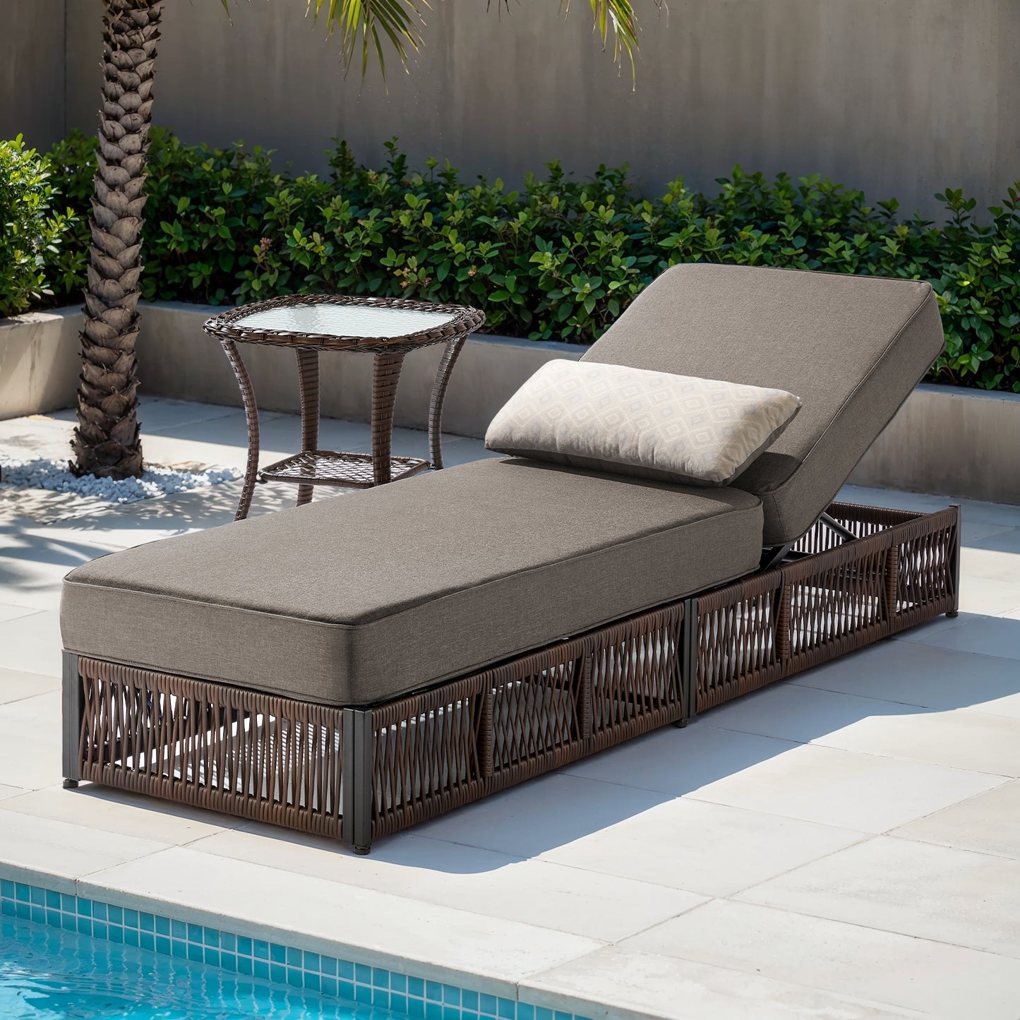 Solo Relaxation Set: 1 Adjustable 76.8" Chaise Lounge with 5-Inch Cushions & Side Table, NTC Series