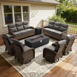 Grand 9-Piece Patio Furniture Collection with Split Fire Pit Table – Designed for Large Outdoor Spaces, ND Series - Belord