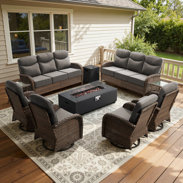 Grand 9-Piece Patio Furniture Collection with Split Fire Pit Table – Designed for Large Outdoor Spaces, ND Series - Belord