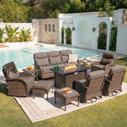 Premium 10-Piece Patio Furniture Set with Metal Fire Pit Table – High-Back Seating for Backyard Living, ND Series - Belord