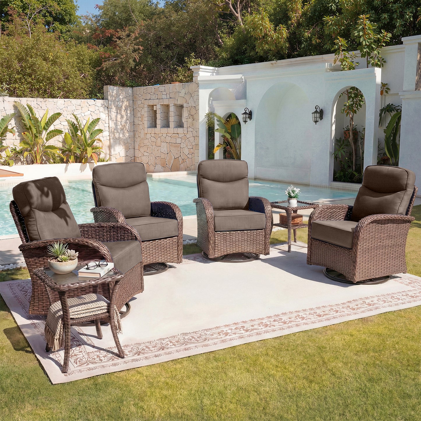 Luxury 6-Piece Swivel Patio Chair Set – High-Back Support, 6" Cushions & Side Tables for Backyard Entertaining, ND Series - Belord