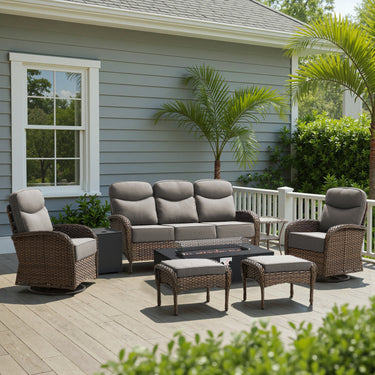 Upgraded 7-Piece Patio Furniture Set with Split Fire Pit Table – Premium Comfort for Backyard Parties, ND Series - Belord
