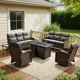 Modern 7-Piece Patio Conversation Set with Rectangular Fire Pit Table – All-Weather Wicker & High Back Comfort, ND Series - Belord