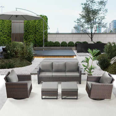 Patio Conversation Set 5-Piece with Sofa, Swivel Glider Chairs, and Ottoman, GRS Series - Belord