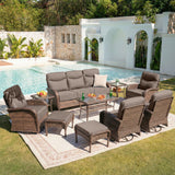 Luxury 10-Piece Patio Set – Sofa & Swivel Chairs with Ottomans, Hand-Woven All-Weather Wicker for Backyard Hosting, ND Series - Belord