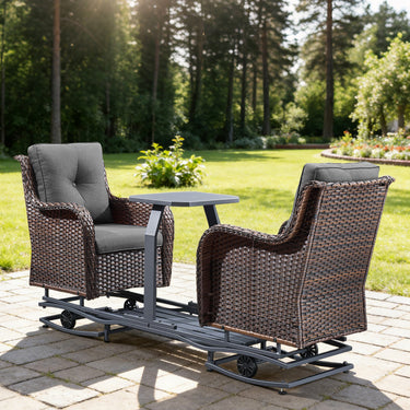 Belord 2-Person Outdoor Wicker Glider Loveseat with Integrated Side Table & Cushioned Seats, NTC Series - Belord