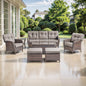 Premium 7-Piece Patio Set: 3-Seater Sofa with T-Back Design + 2 Patio Chairs + Side Table + Coffee Table + 2 Footstools - Supportive 5" Thick Cushions & Durable PE Wicker (T Series)