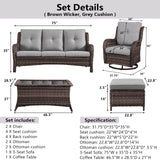 Patio Conversation Set 6-Piece with Sofa, Swivel Glider Chairs, Coffee Table, and Ottoman, NTC Series - Belord