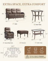 Luxury 10-Piece Patio Set – Sofa & Swivel Chairs with Ottomans, Hand-Woven All-Weather Wicker for Backyard Hosting, ND Series - Belord