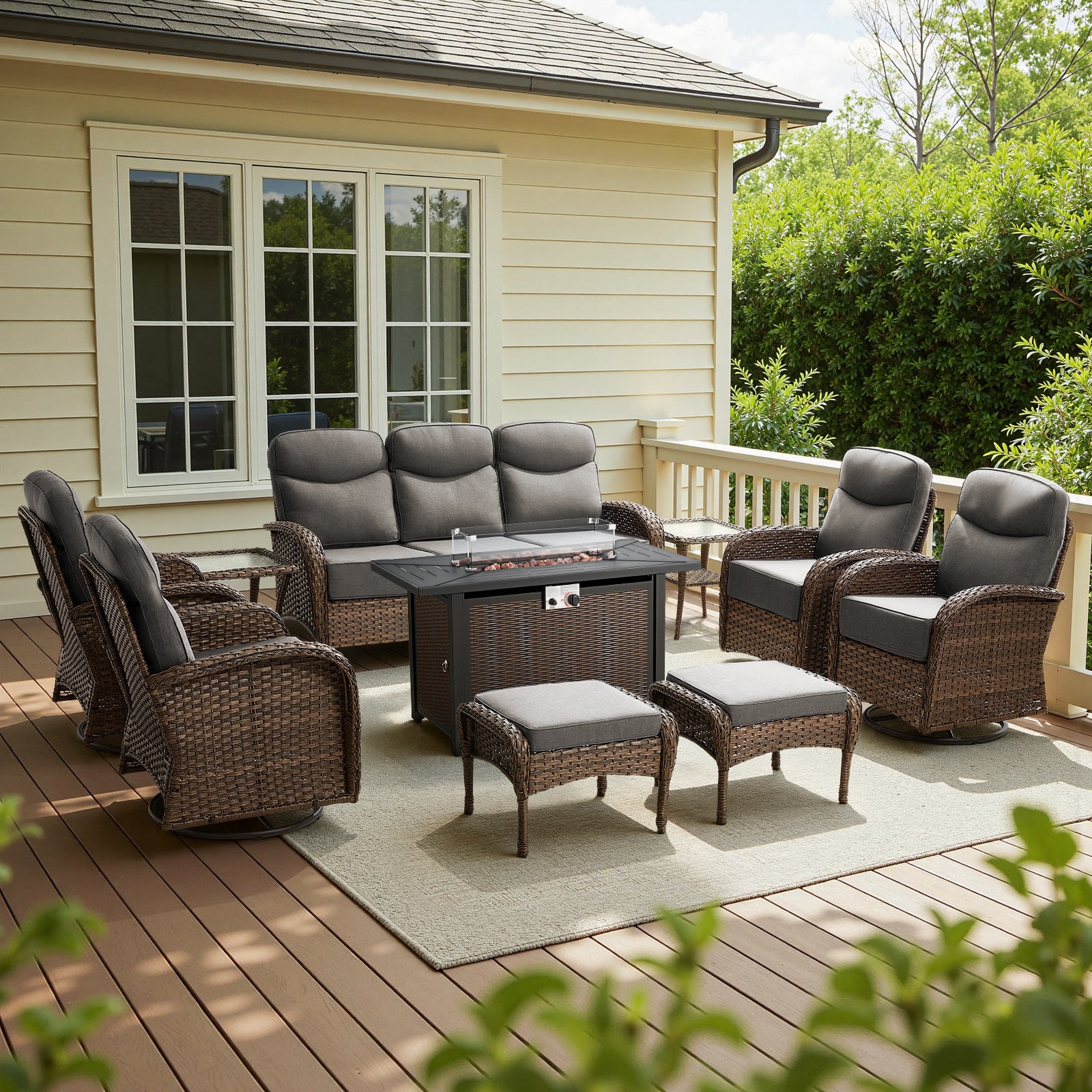 Premium 10-Piece Patio Furniture Set with Metal Fire Pit Table – High-Back Seating for Backyard Living, ND Series - Belord