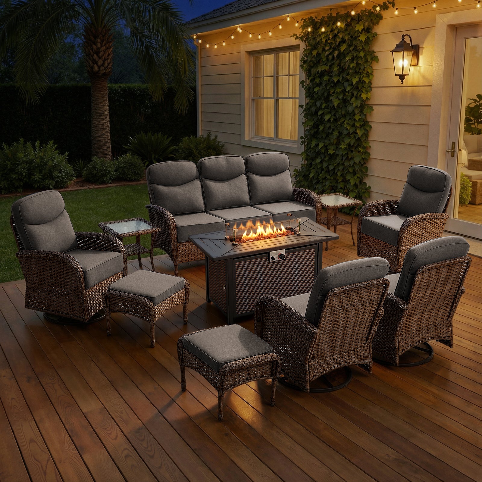Premium 10-Piece Patio Furniture Set with Metal Fire Pit Table – High-Back Seating for Backyard Living, ND Series - Belord