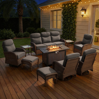 Premium 10-Piece Patio Furniture Set with Metal Fire Pit Table – High-Back Seating for Backyard Living, ND Series - Belord