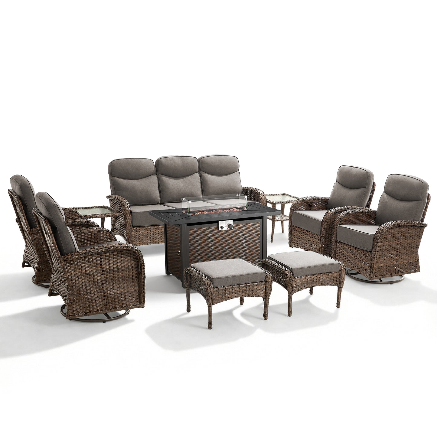 Premium 10-Piece Patio Furniture Set with Metal Fire Pit Table – High-Back Seating for Backyard Living, ND Series - Belord