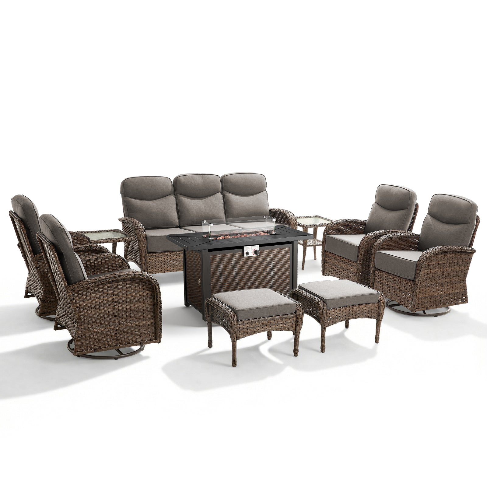 Premium 10-Piece Patio Furniture Set with Metal Fire Pit Table – High-Back Seating for Backyard Living, ND Series - Belord