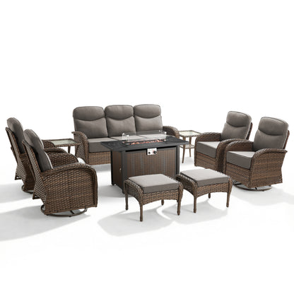 Premium 10-Piece Patio Furniture Set with Metal Fire Pit Table – High-Back Seating for Backyard Living, ND Series - Belord