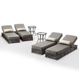 6-Piece Wicker Patio Lounge Set – 4 Adjustable 76.8" Chaise Lounges with 5-Inch Cushions + 2 Side Tables, NTC Series - Belord