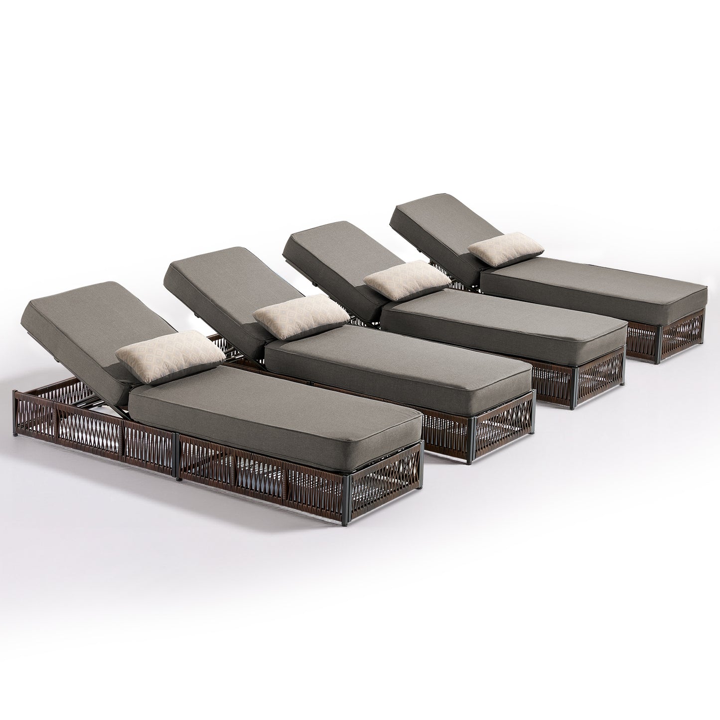 4-Piece Outdoor Lounge Set – 4 Adjustable 76.8" Chaise Lounges with 5-Inch Cushions, All-Weather Rattan, NTC Series