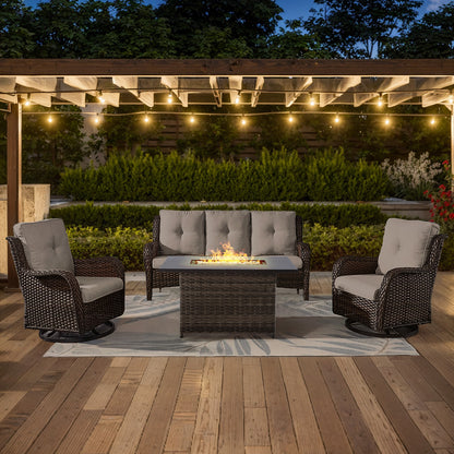 Height-Adjustable Fire Pit Table Set with Swivel Glider Chairs and Sofa, NTC Series