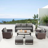 Patio Conversation Set 6-Piece with Sofa, Swivel Glider Chairs, Coffee Table, and Ottoman, GRS Series - Belord