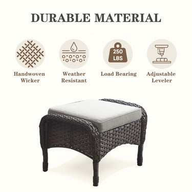 Patio Conversation Set 6-Piece with Glider Loveseat, Rocking Chairs, Side Table, and Ottoman, NDS Series - Belord