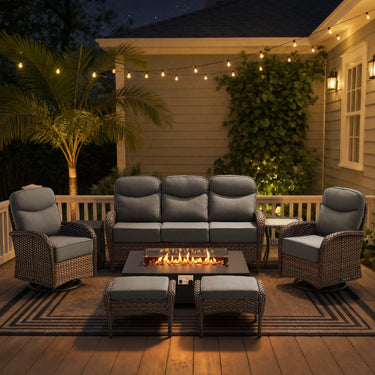 Upgraded 7-Piece Patio Furniture Set with Split Fire Pit Table – Premium Comfort for Backyard Parties, ND Series - Belord