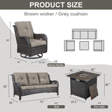 Fire Pit Table Set with Swivel Glider Chairs and Sofa, NTC Series - Belord