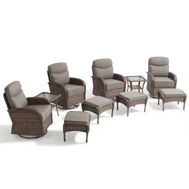 Premium 10-Piece Swivel Chair Patio Set – Deep 6" Cushions & Ottomans for Flexible Outdoor Lounging, ND Series - Belord
