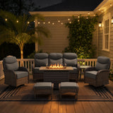 Premium 7-Piece Wicker Patio Set with Rattan Fire Pit Table – High-Back Seating for Garden Relaxation, ND Series - Belord