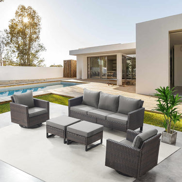 Patio Conversation Set 5-Piece with Sofa, Swivel Glider Chairs, and Ottoman, GRS Series - Belord