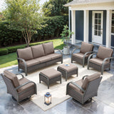 Patio Conversation Set 7-Piece with 1 Sofa, 2 Swivel Glider Chairs, 2 Patio Chairs, 2 Ottoman, HW Series - Belord