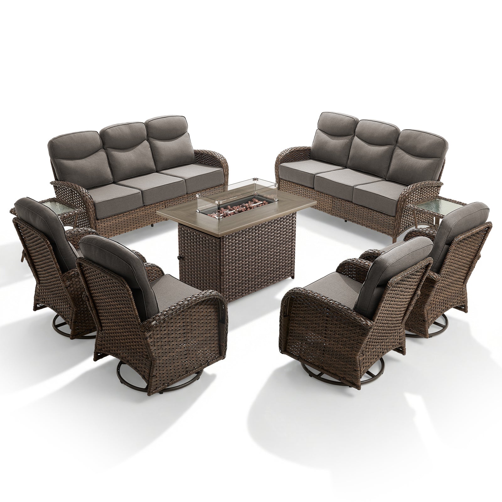 Premium 9-Piece Wicker Patio Set with Fire Pit Table – Resort-Style Comfort for Patio & Deck, ND Series - Belord